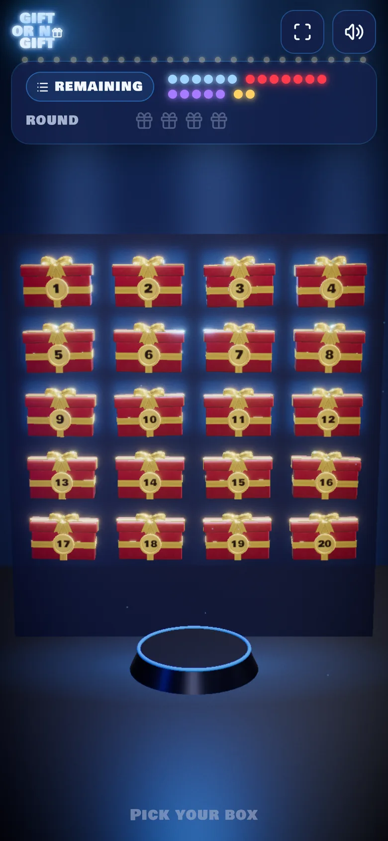 The board of numbered mystery boxes